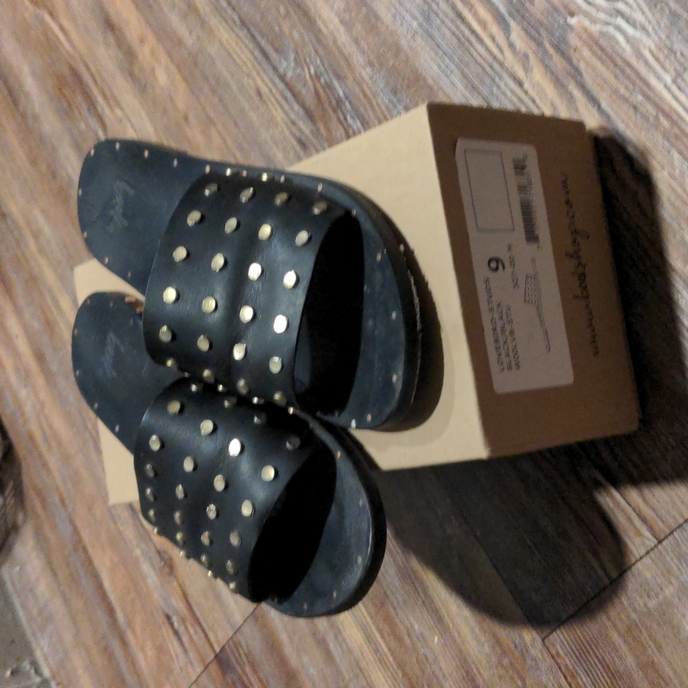 Beek Lovebird Ebony Leather Slide Sandals Size 10